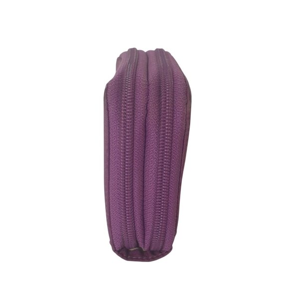 DKNY Womens Wallet Purple Double Zip-Around Compact ID Window Cards Coins - Picture 2 of 5